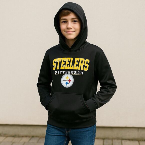 Steelers Youth Hoodie Black L 14/16 Game Day Layering Fleece Fall Fan Favorite - Picture 1 of 10